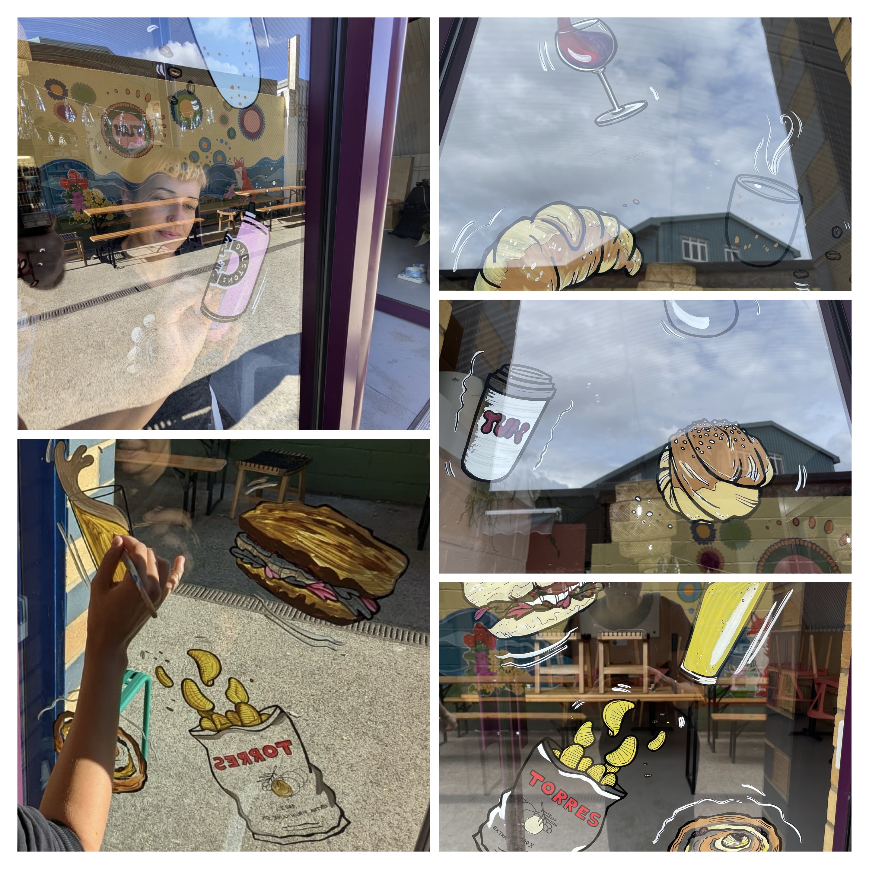 Window splash coffee shop being made